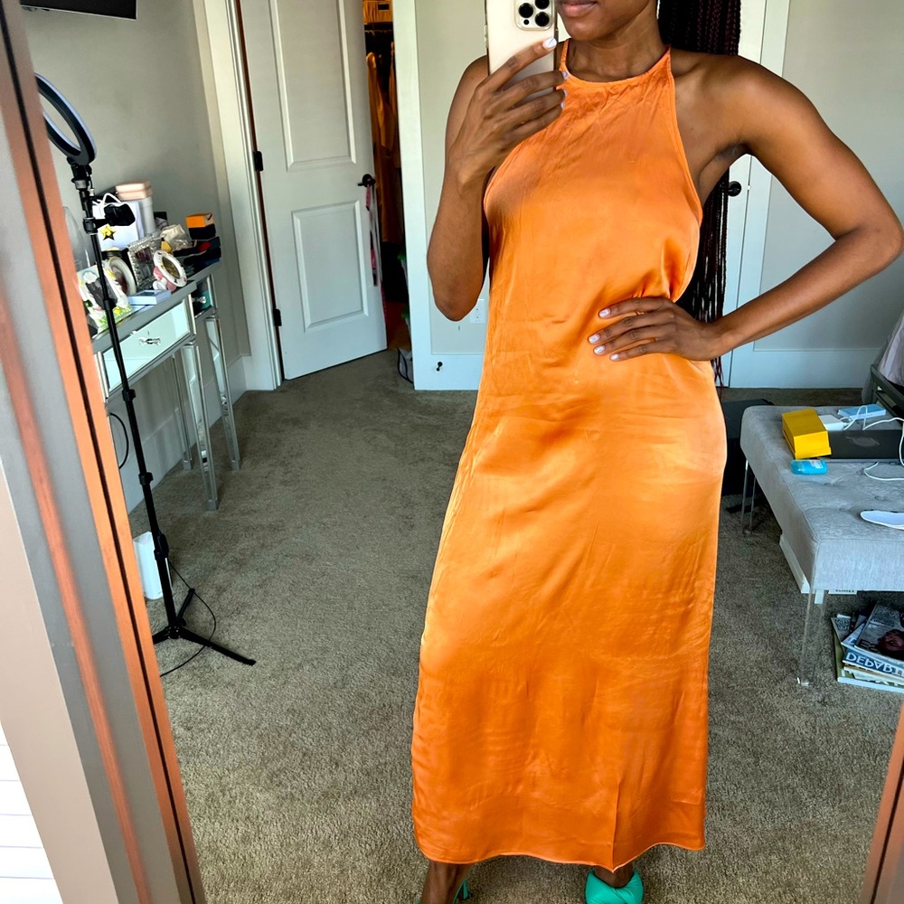 Zara Orange Satin Maxi